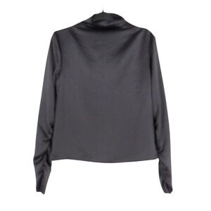 LVIR Black SATIN Zipper Back RUCHED BACK & SLEEVES Mock Neckline BLOUSE/TOP Sz M